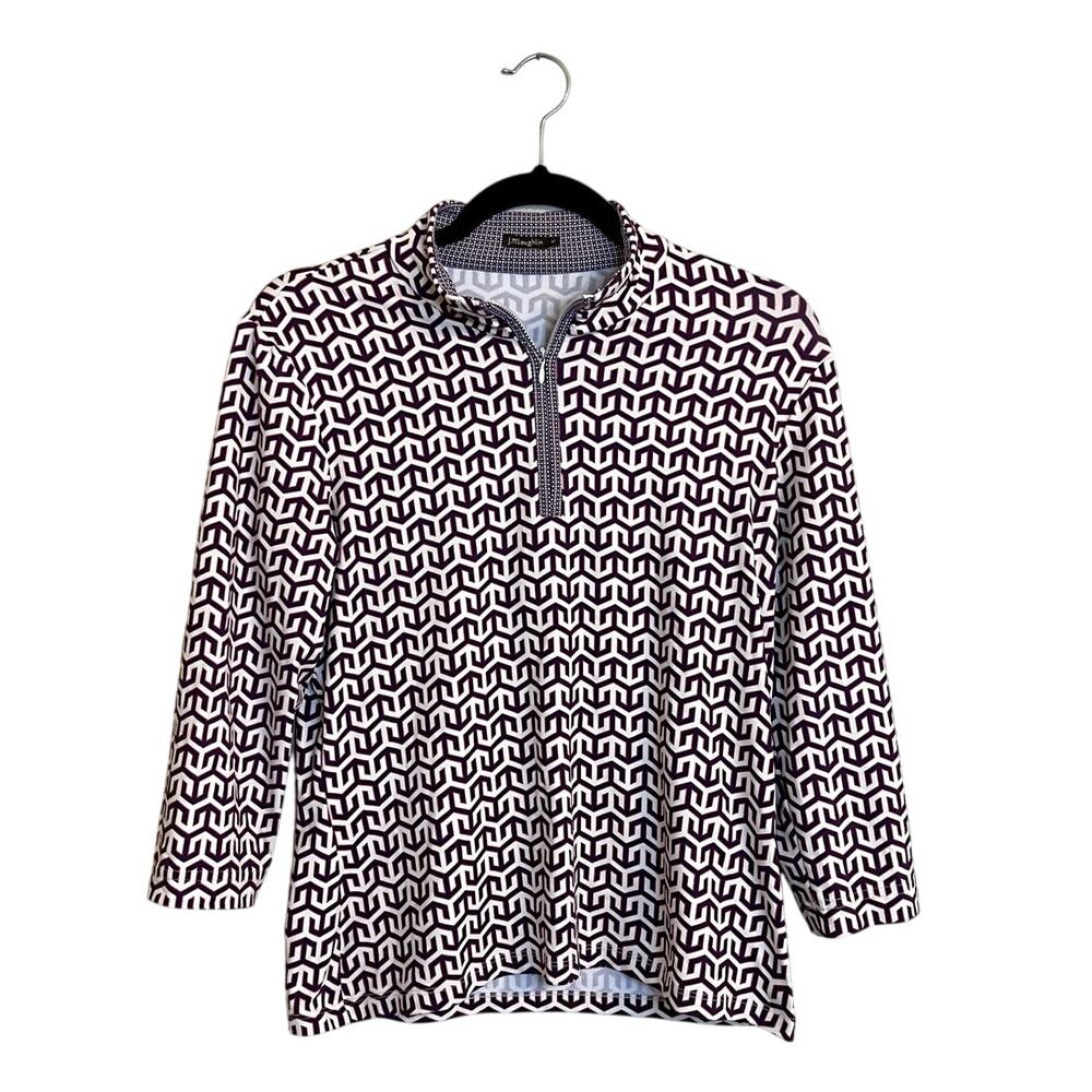 J McLaughlin Catalina Cloth Quarter Zip Pullover Geometric Golf Top Womens M